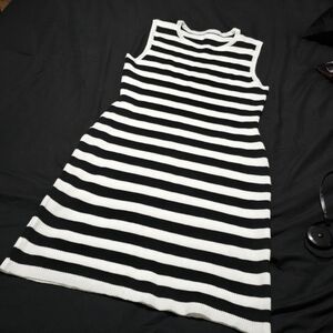 Black and White Striped Sleeveless Knit Dress
